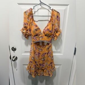 Saints + Secrets Floral Cutout Dress with Ruffle Sleeves NWT